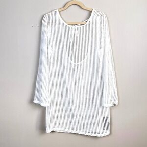 Blooming Jelly Swim Cover Up Womens Medium Crochet Mesh Long Sleeve White Beach